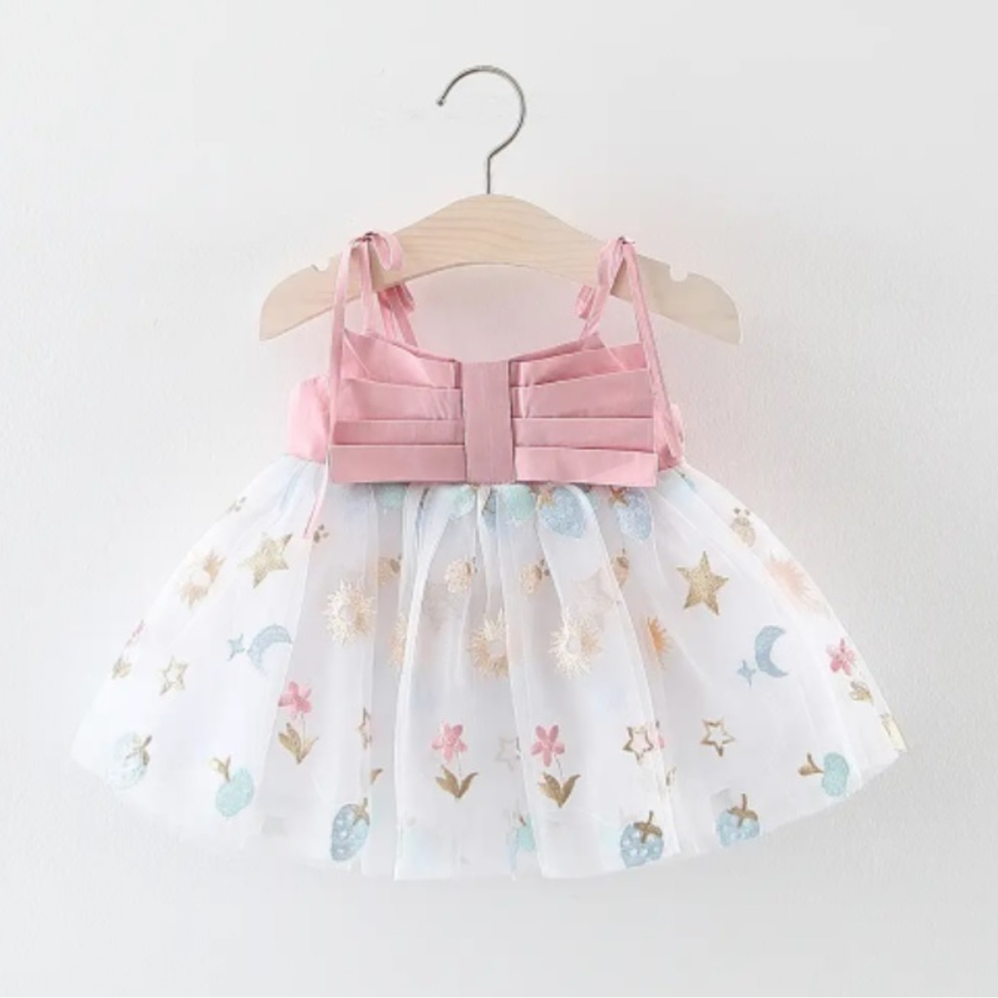 Girls Pink Cami Embroidered Party Dress