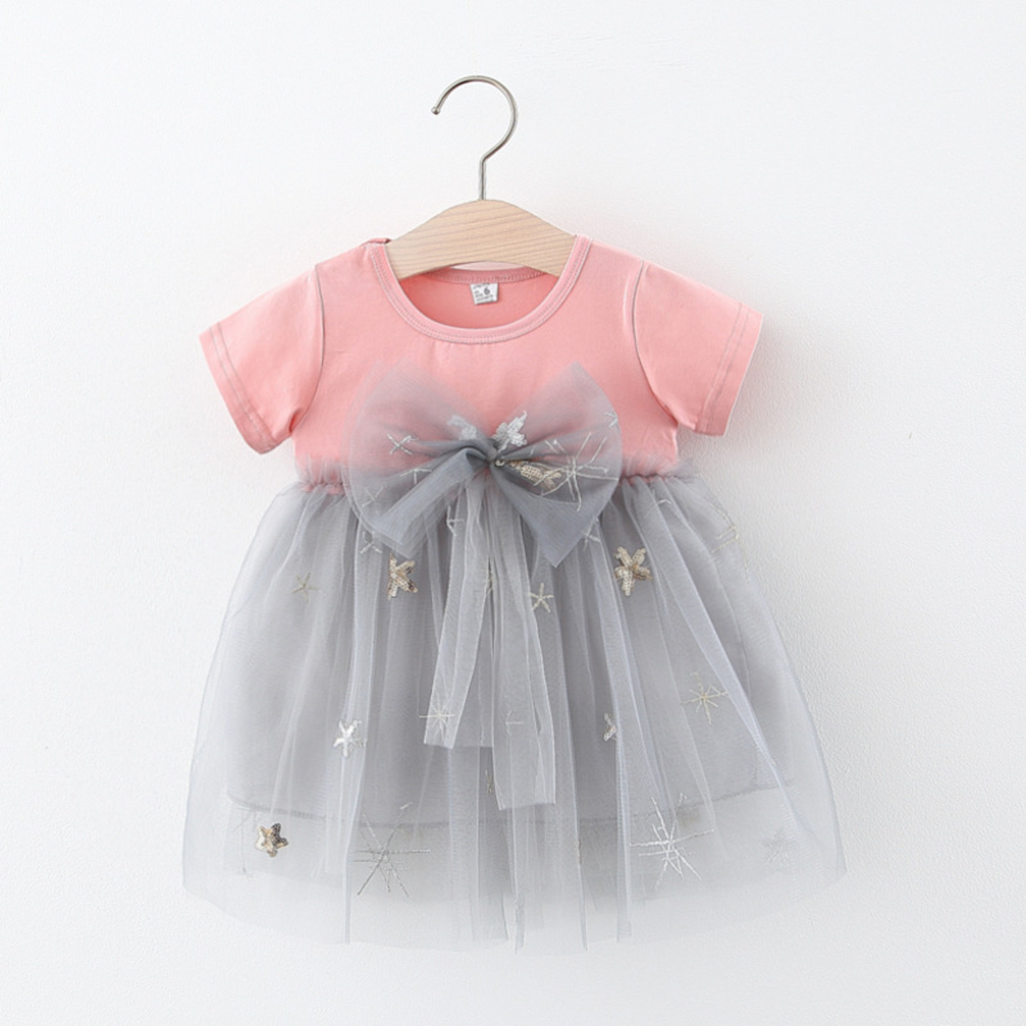 Pink Silver Bow Layered  Princess Dress