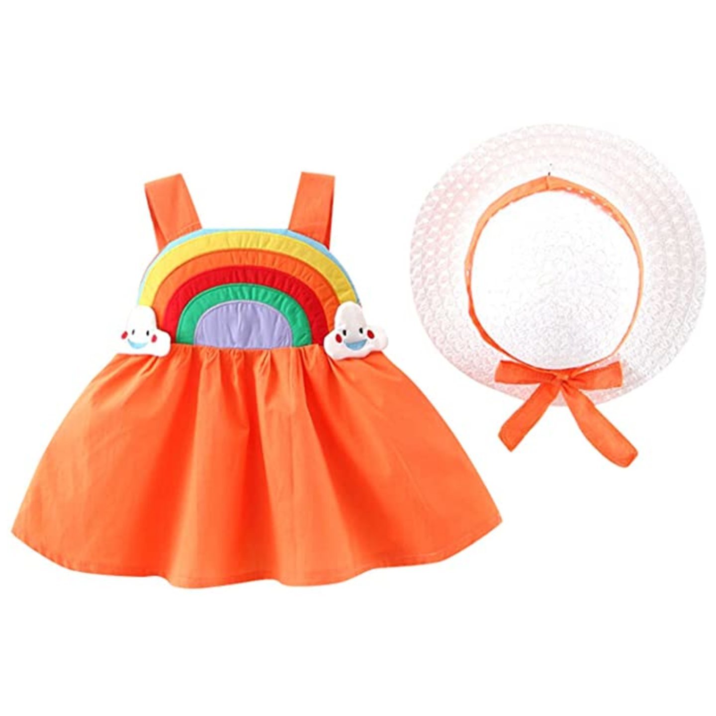 Girls Rainbow Sundress Dress with Hat