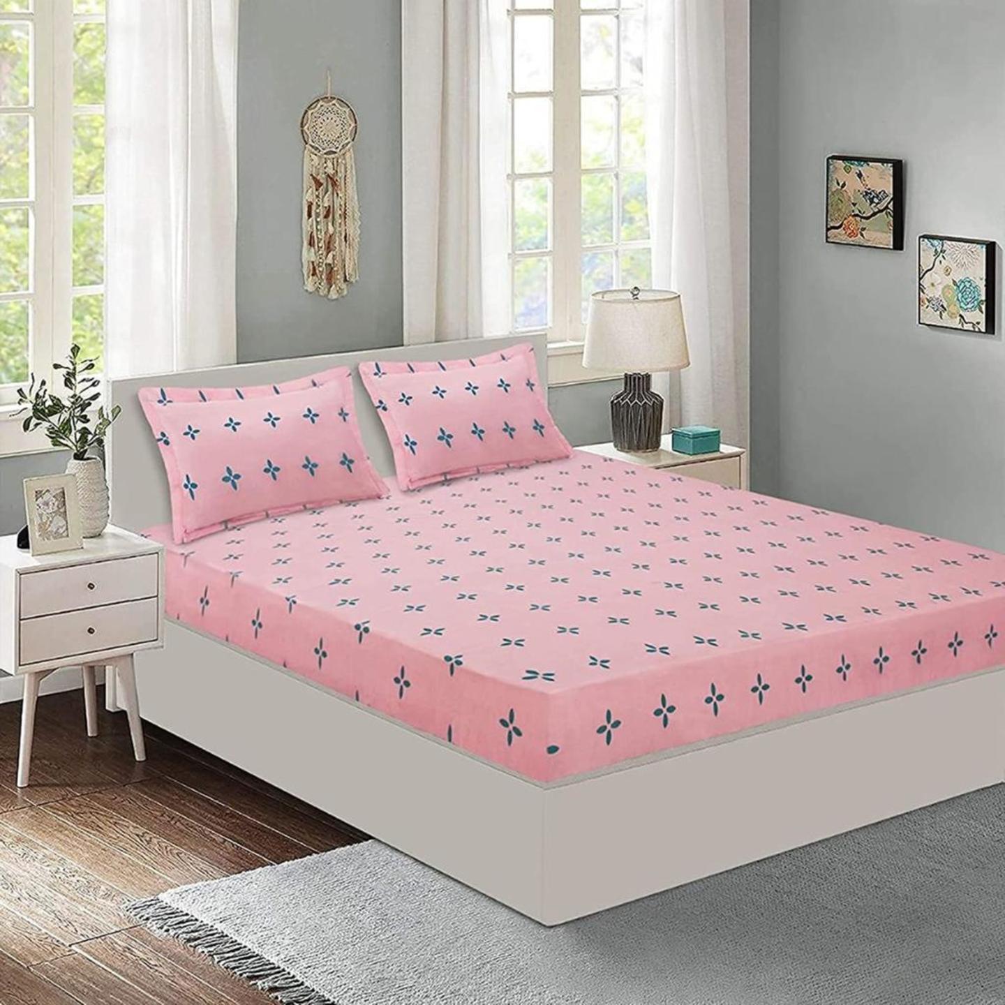 Merino-Cotton Printed King Size Double Bedsheet with 2 Pillow Cover