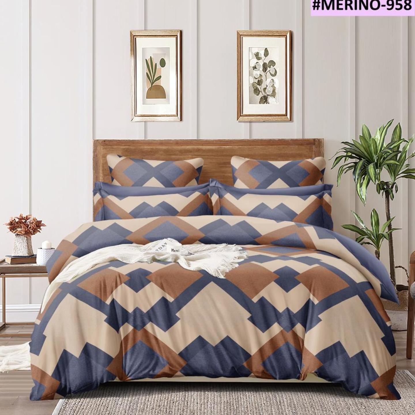 Merino-Cotton Printed King Size Double Bedsheet with 2 Pillow Cover