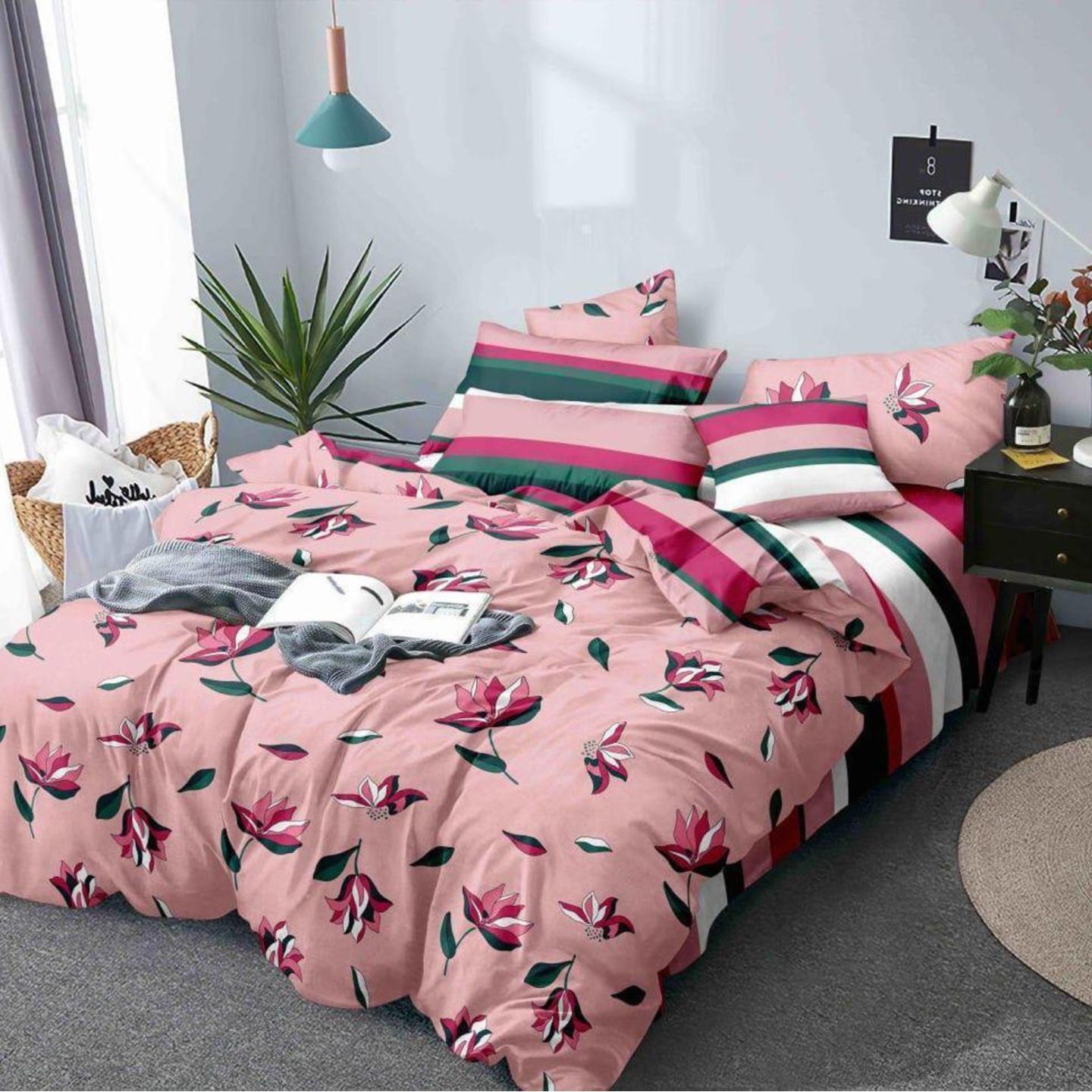 Platinum-Cotton Printed Queen Size Double Bedsheet with 2 Pillow Cover