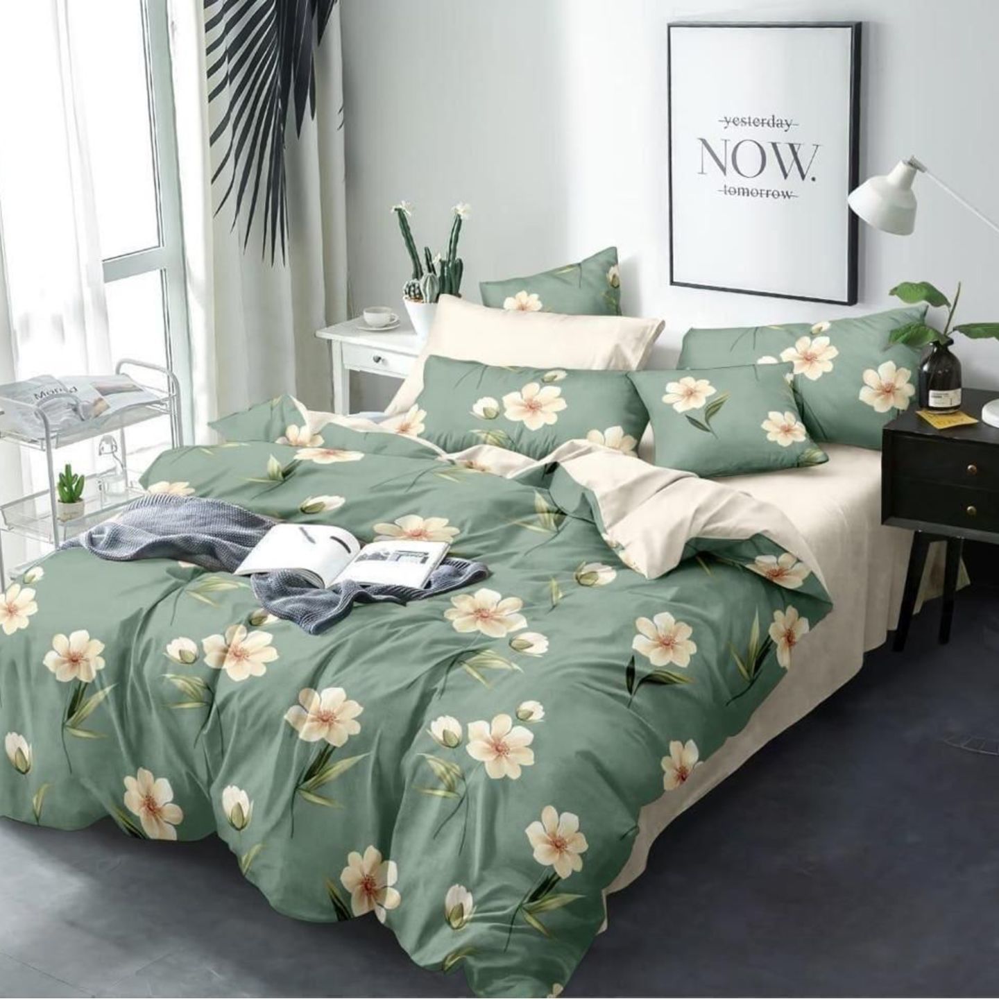 Platinum-Cotton Printed Queen Size Double Bedsheet with 2 Pillow Cover