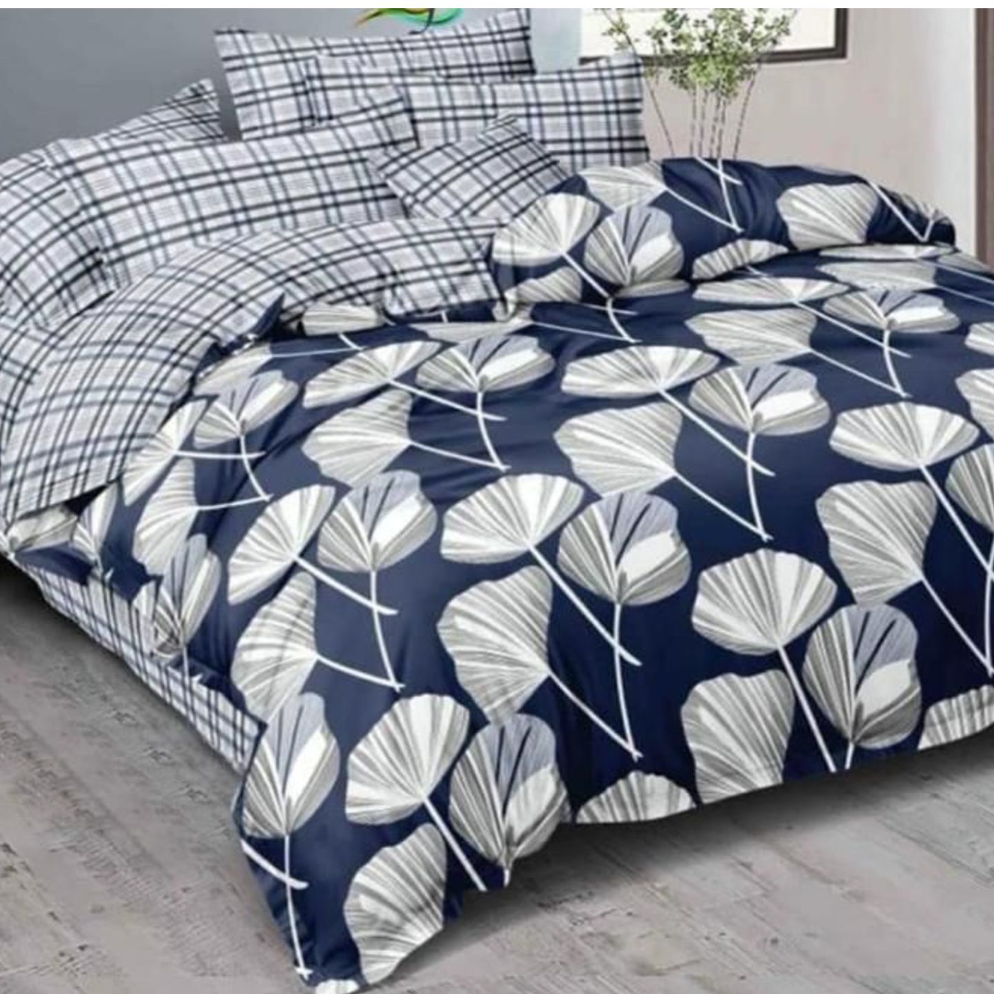 Platinum-Cotton Printed Queen Size Double Bedsheet with 2 Pillow Cover