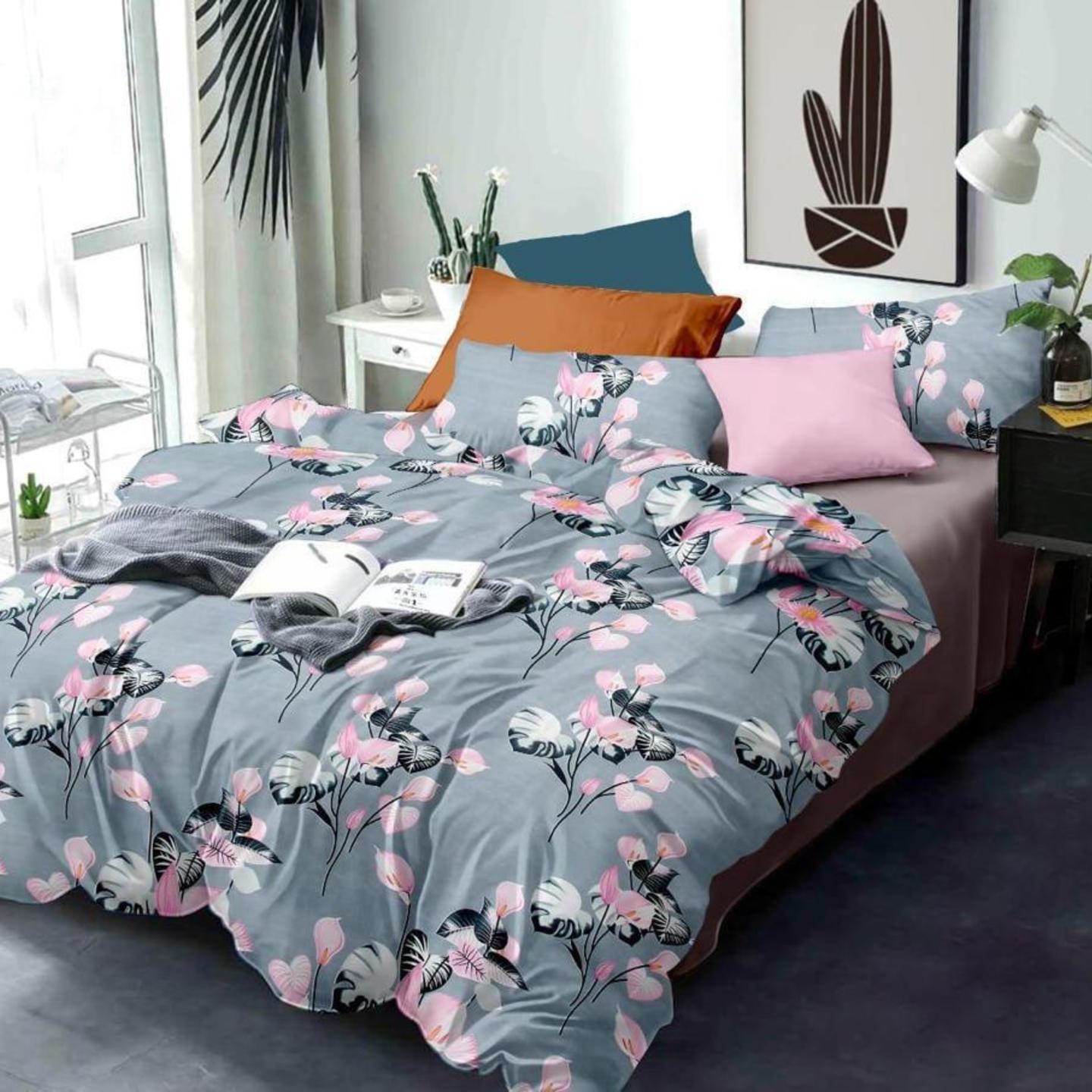 Platinum-Cotton Printed Queen Size Double Bedsheet with 2 Pillow Cover