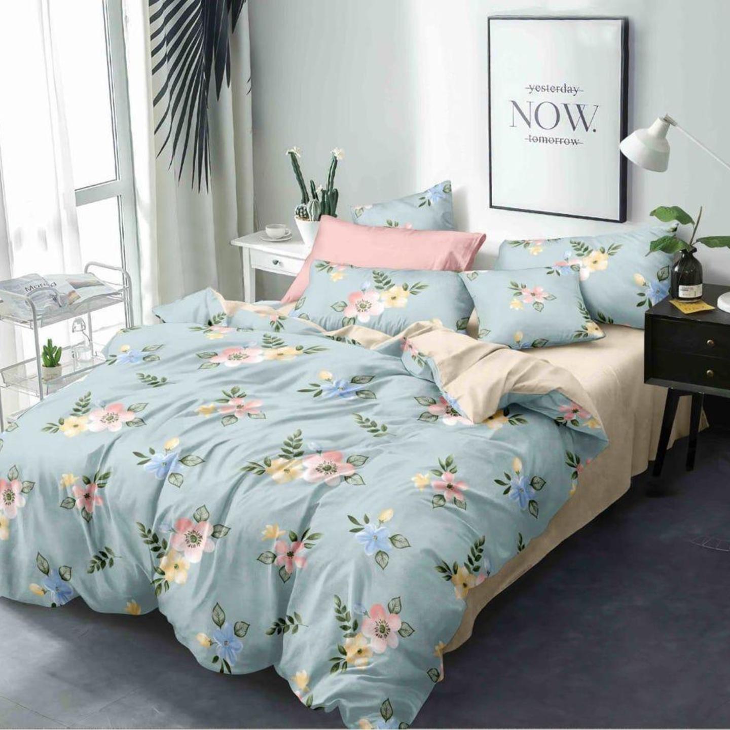 Platinum-Cotton Printed Queen Size Double Bedsheet with 2 Pillow Cover
