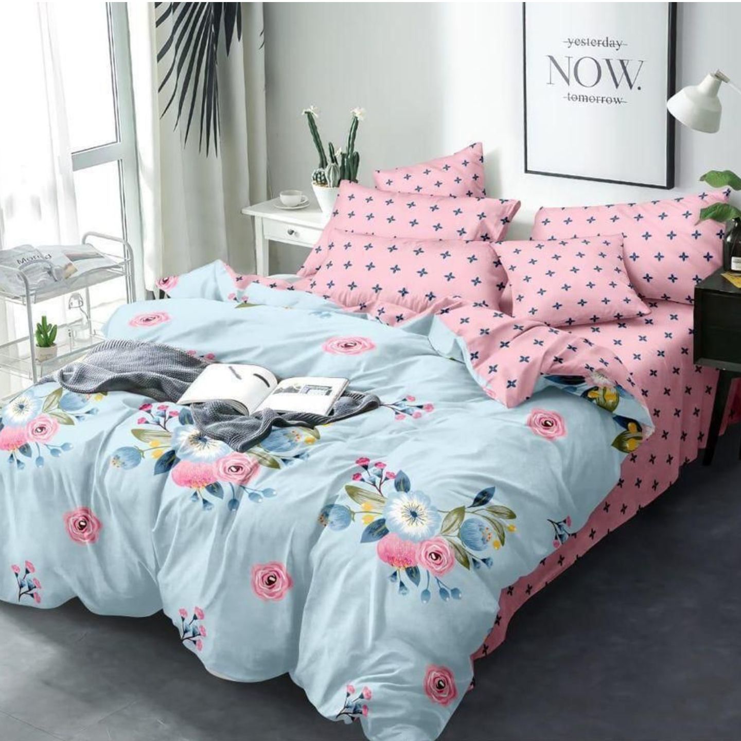 Platinum-Cotton Printed Queen Size Double Bedsheet with 2 Pillow Cover