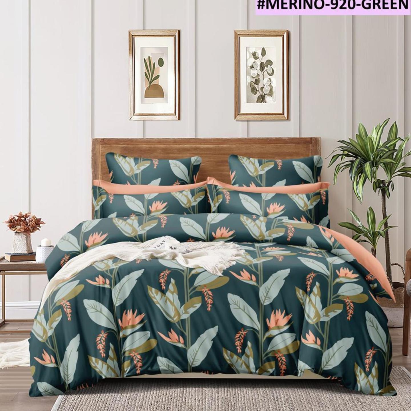 Merino-Cotton Printed King Size Double Bedsheet with 2 Pillow Cover