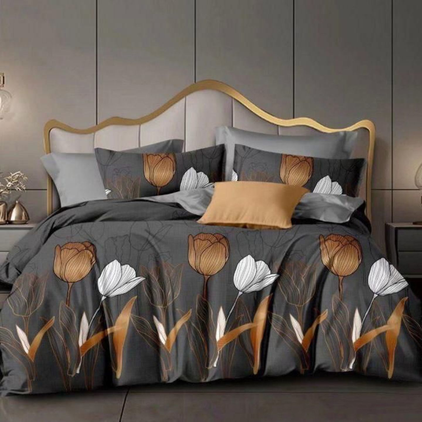 Platinum-Cotton Printed Queen Size Double Bedsheet with 2 Pillow Cover