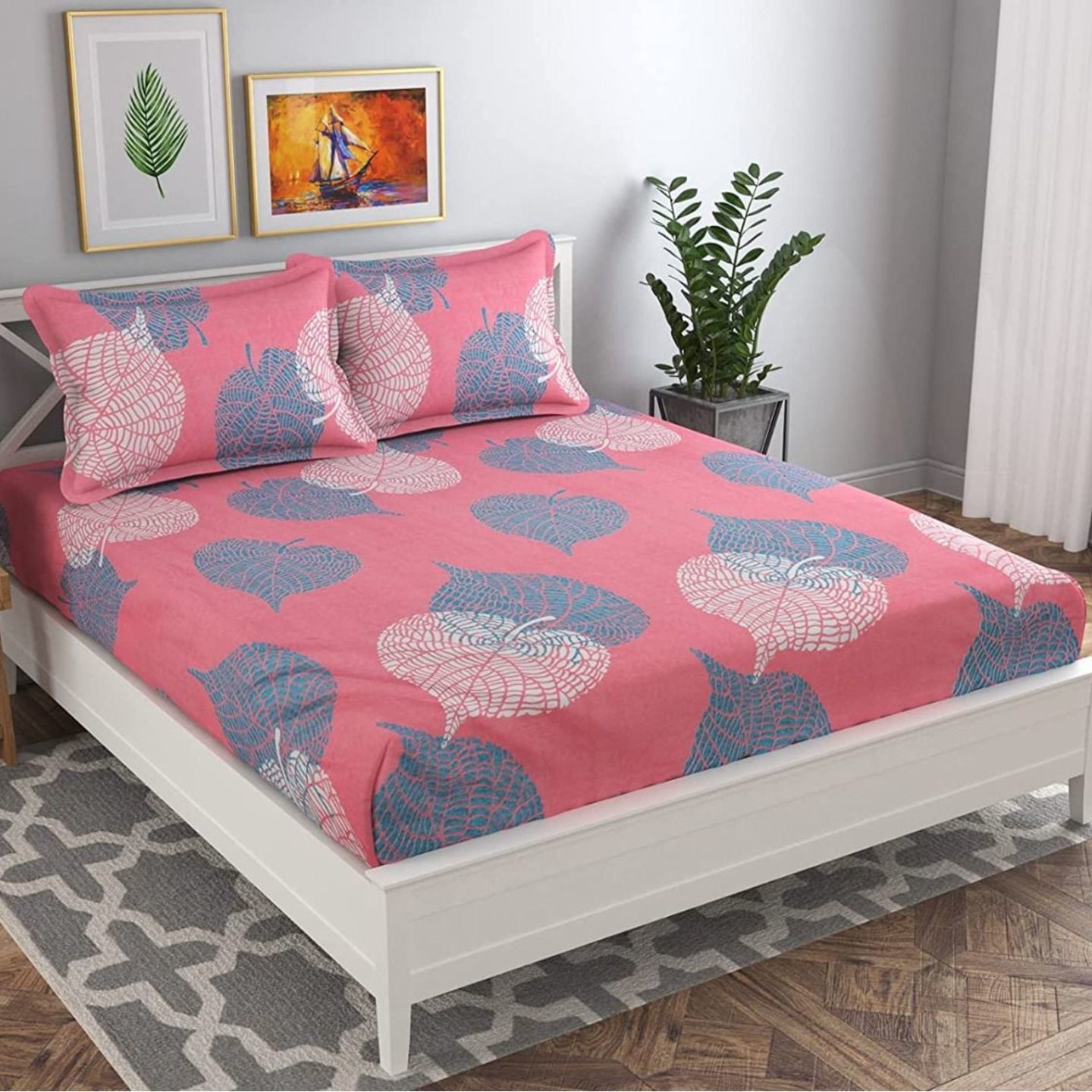 Platinum-Cotton Printed Queen Size Double Bedsheet with 2 Pillow Cover