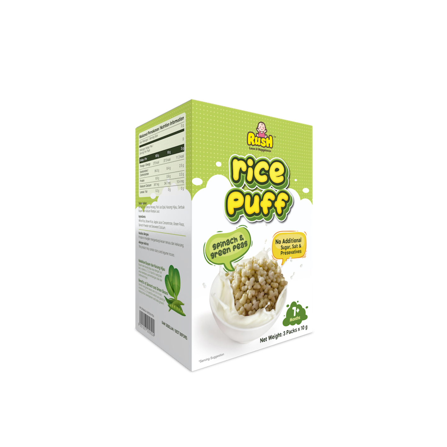 Rush Rice Puff Spinach and Green Peas