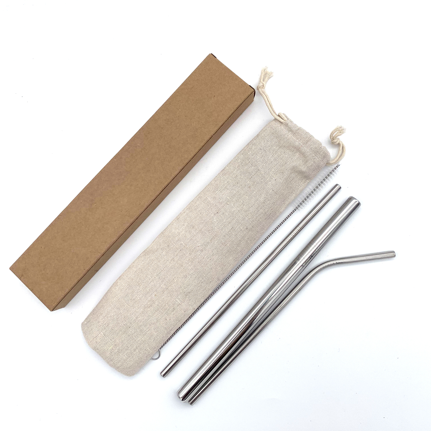 Stainless steel straw set in canvas bag