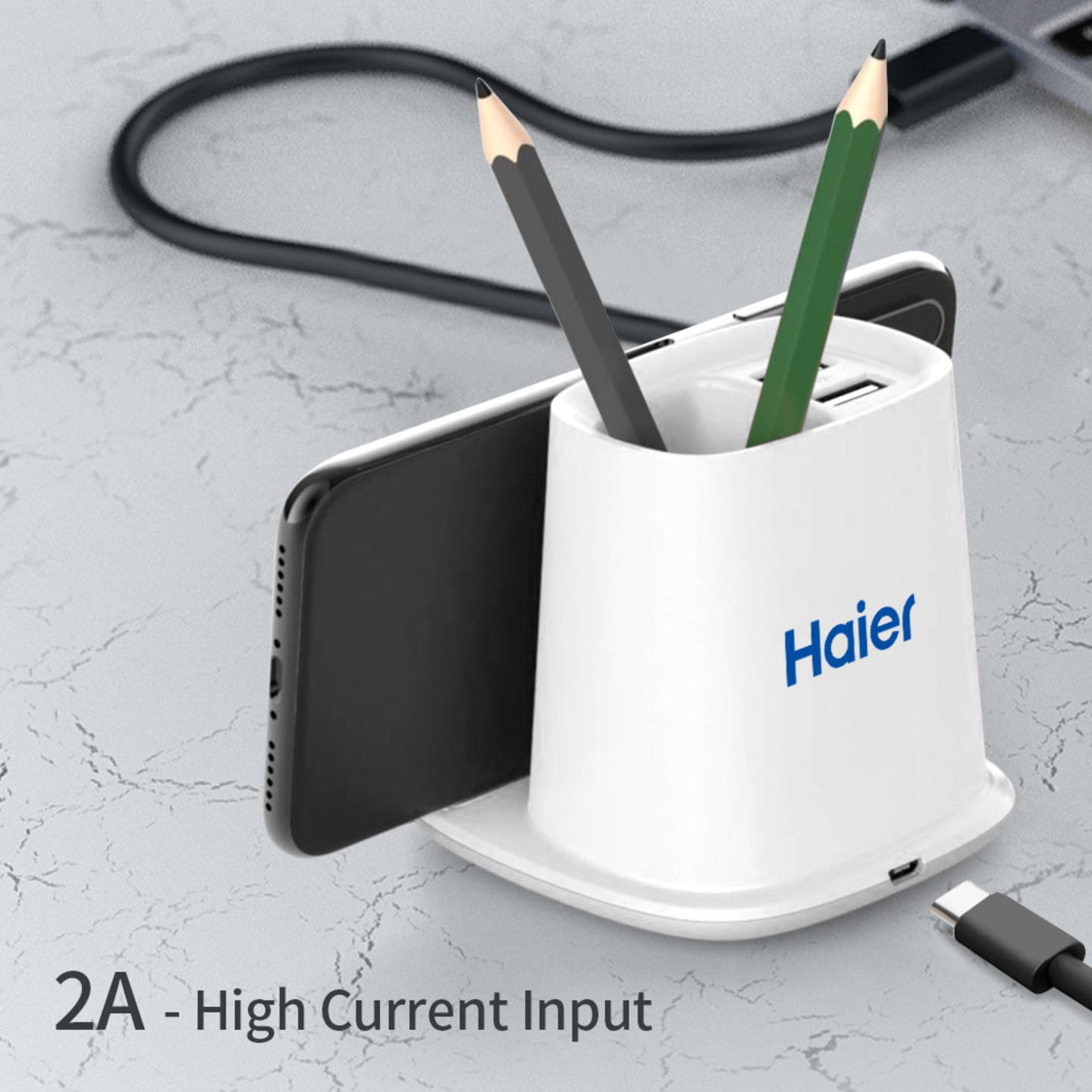 pk0630 multi-functional desktop pen holder with wireless charger 