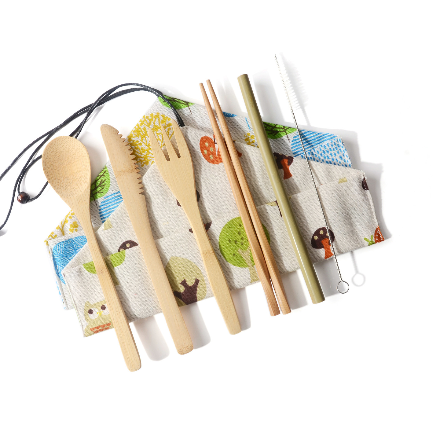 Eco-friendly bamboo 6 in 1 cutlery set with designed logo