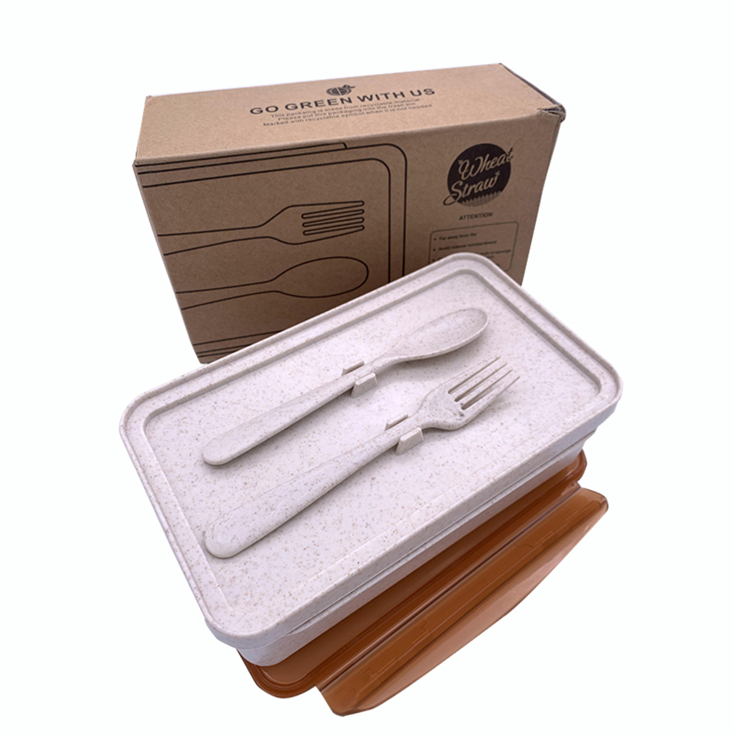 1200ml anti-leak wheat dual layer lunch box with 2 compartments