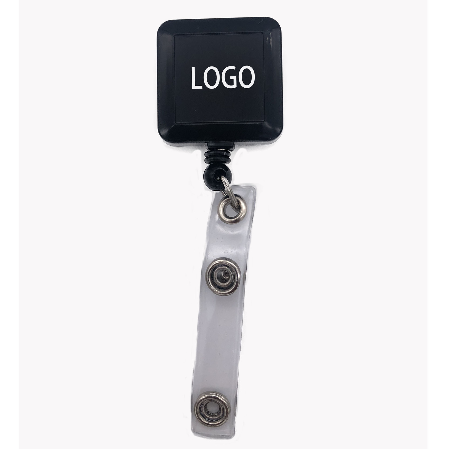 Square retractable pull reel with clip on back