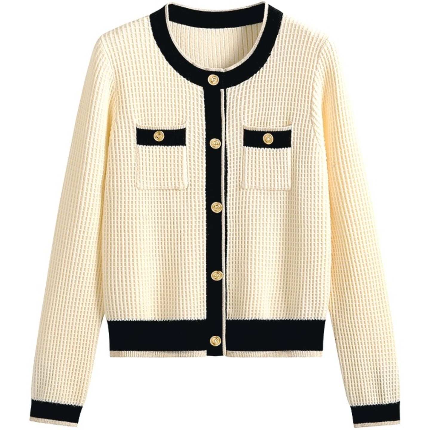 CONTRAST WAFFLE CARDIGAN WITH BUTTONS
