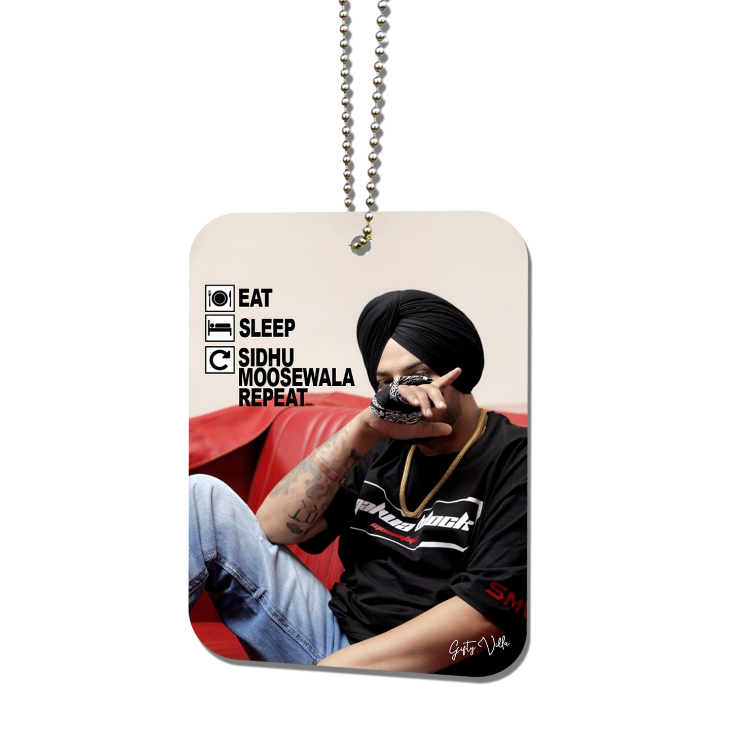 Sidhu Moose wala Both Side Diffrent Photo Matte Finish Car Hanging Ornament