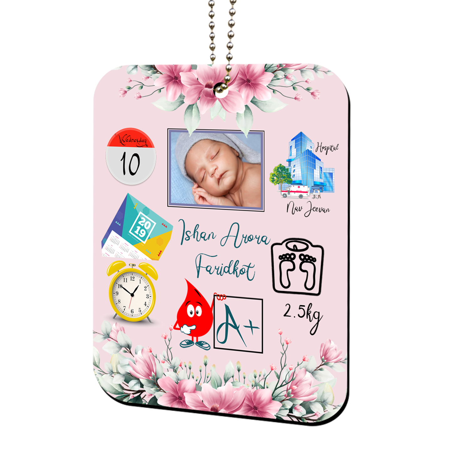 New Born Baby Detailing Customized Matte Finish Dual Side Print Car Ornament