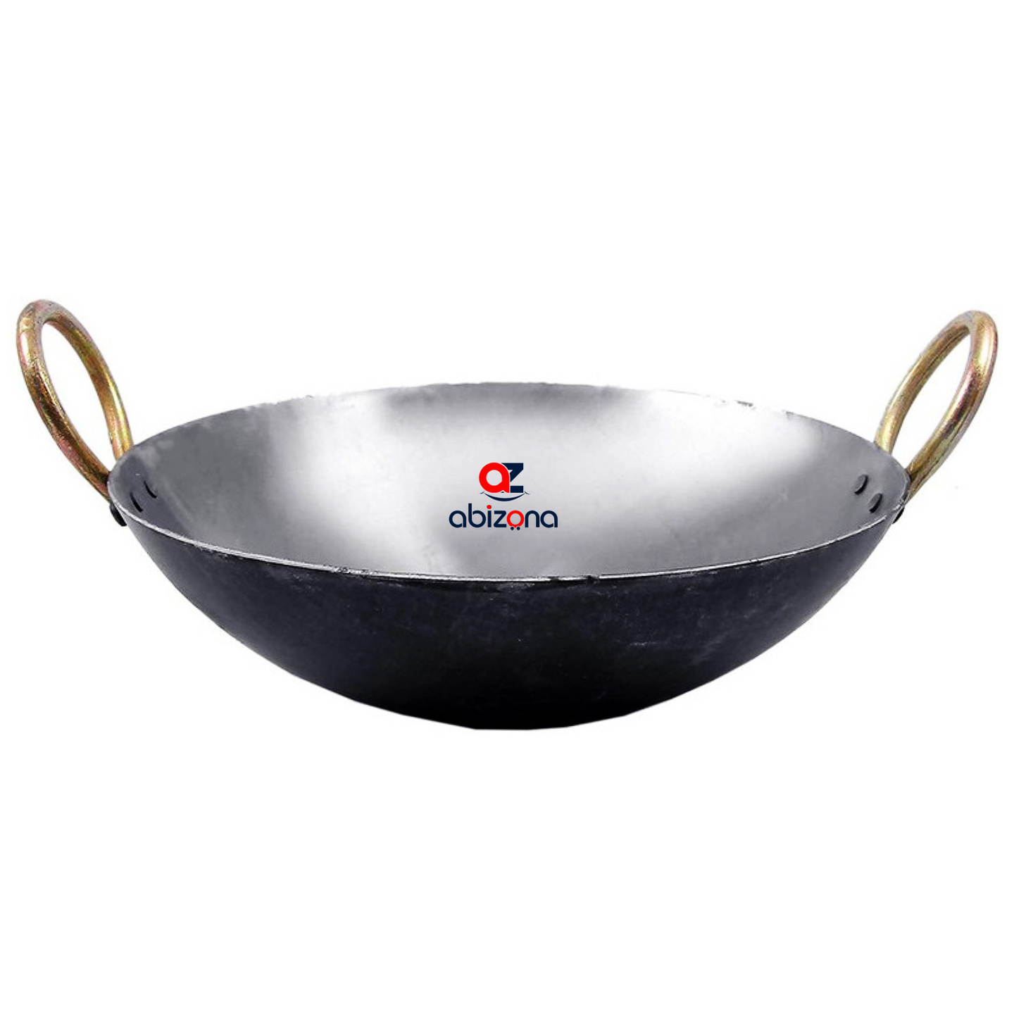 Abizona Silver Iron Kadai Deep Frying Kadai Loha Kadhai for Cooking Lokhand Traditional Iron Kadai with Golden Handles