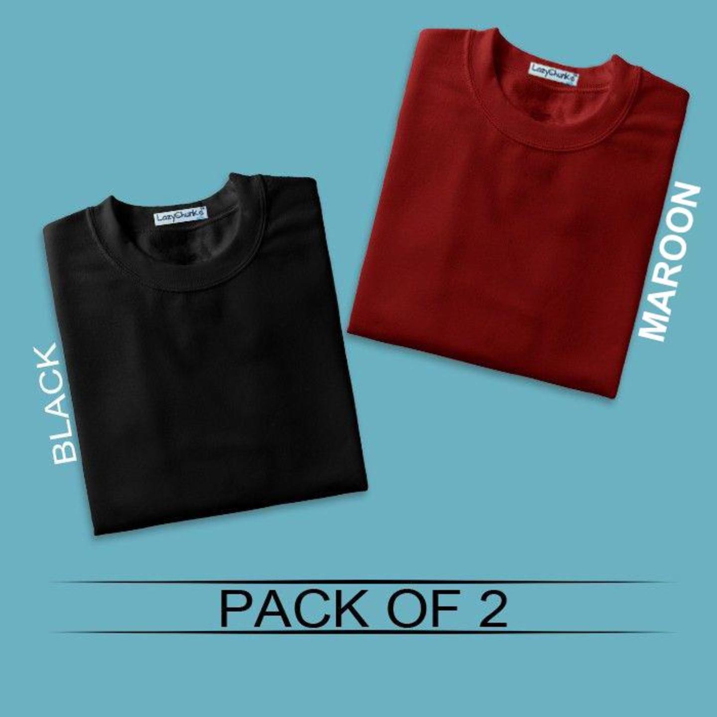 ROUND NECK COMBO BLACK, & MAROON HALF SLEEVES T SHIRT PACK OF 2