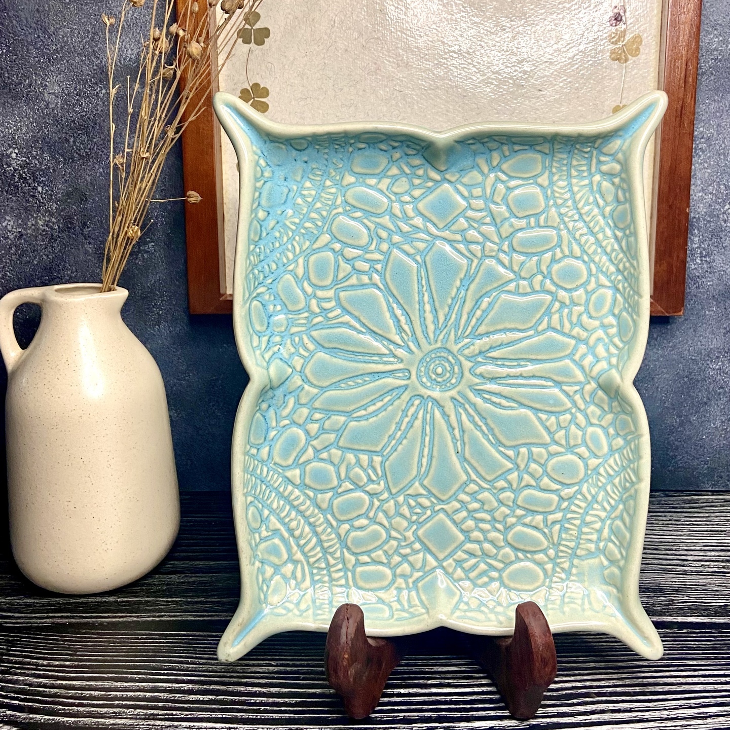 Teal Embossed Butterfly Platter