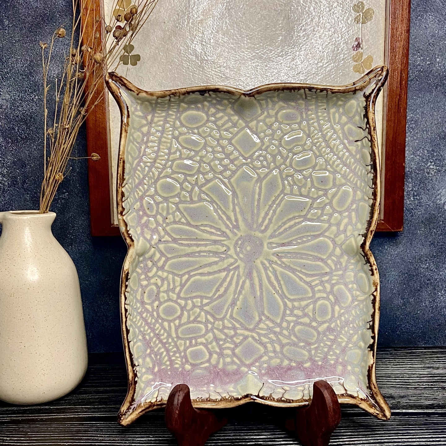 Dual Toned Cream Embossed Butterfly Platter