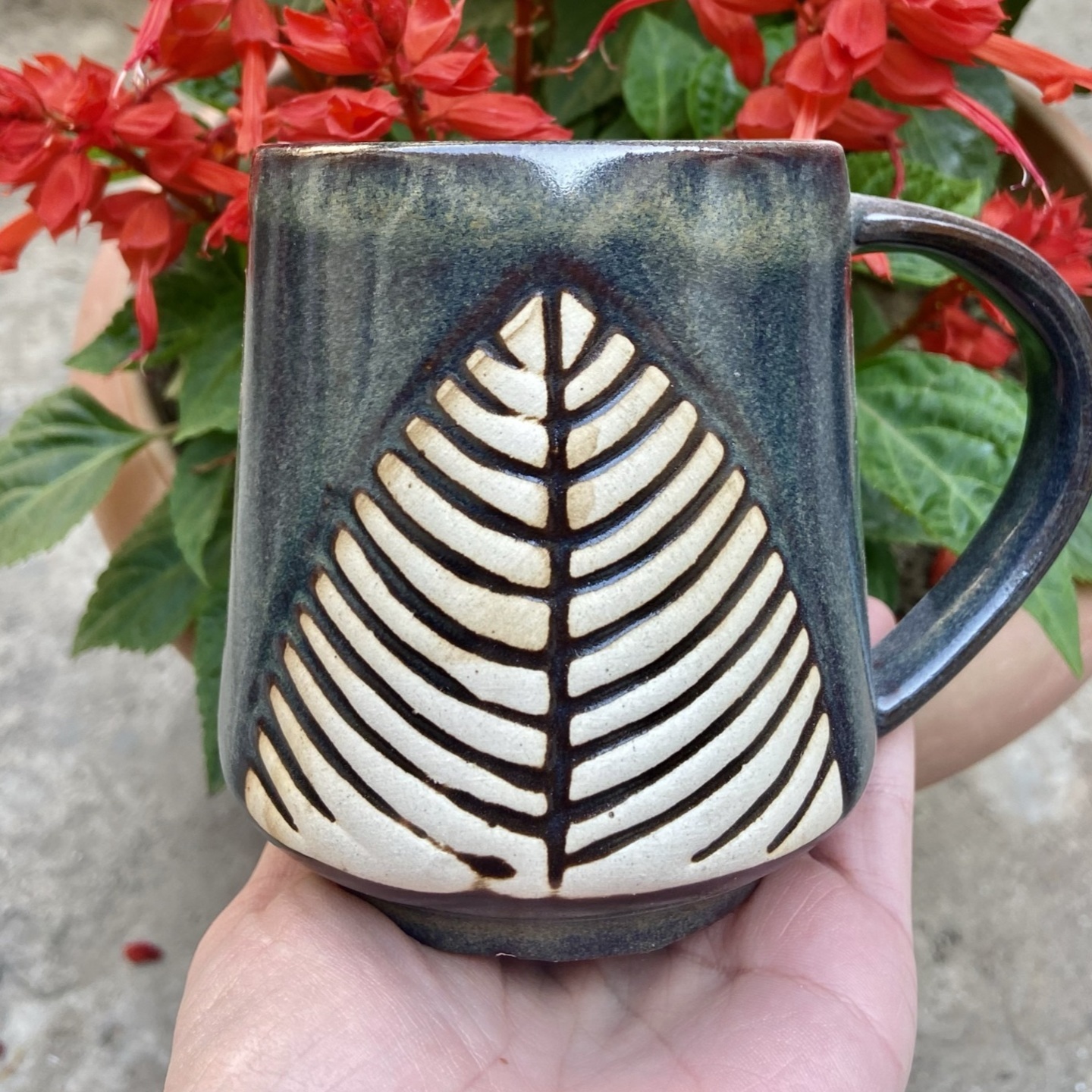 Studio Pottery Leaf Mug