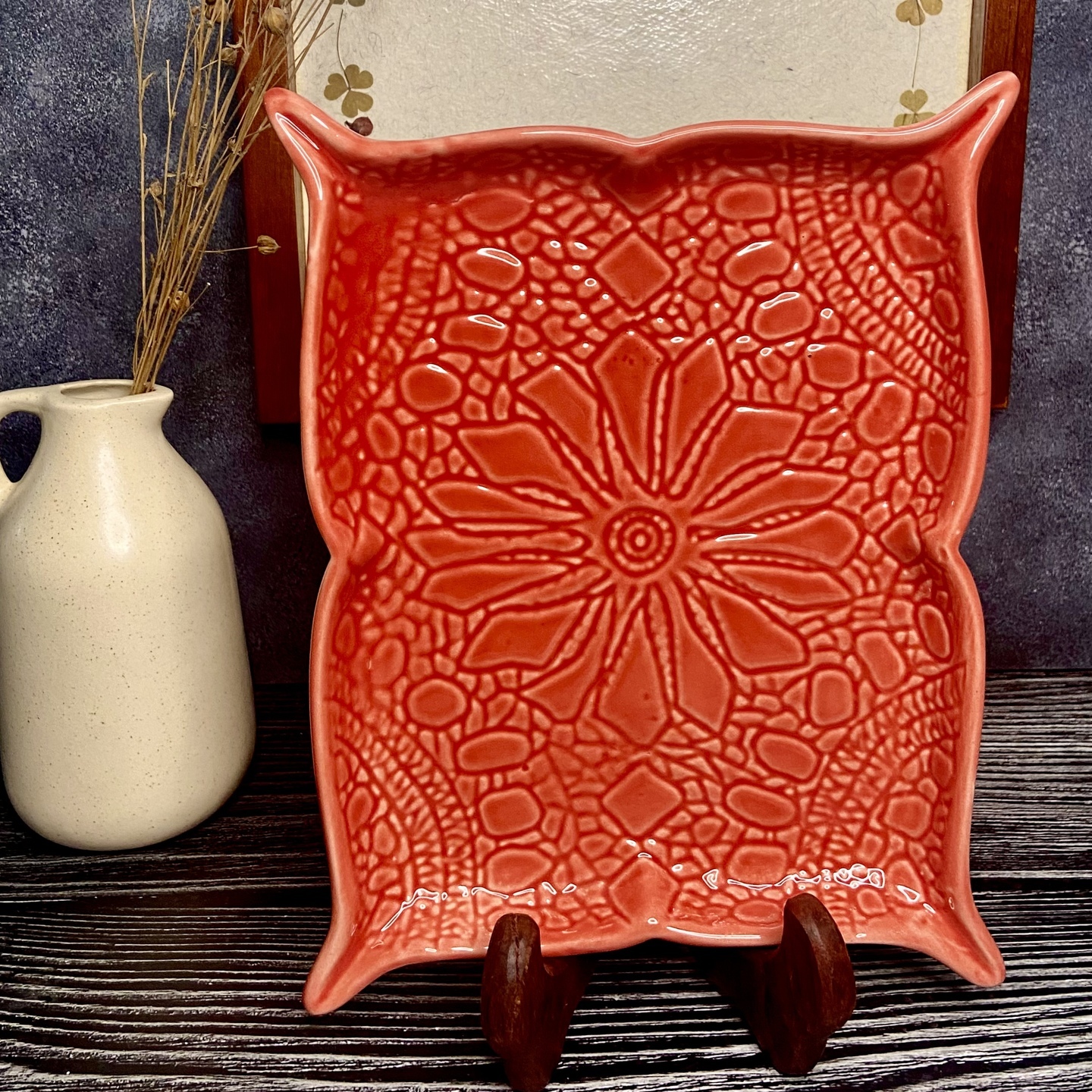 Red Embossed Butterfly Platter