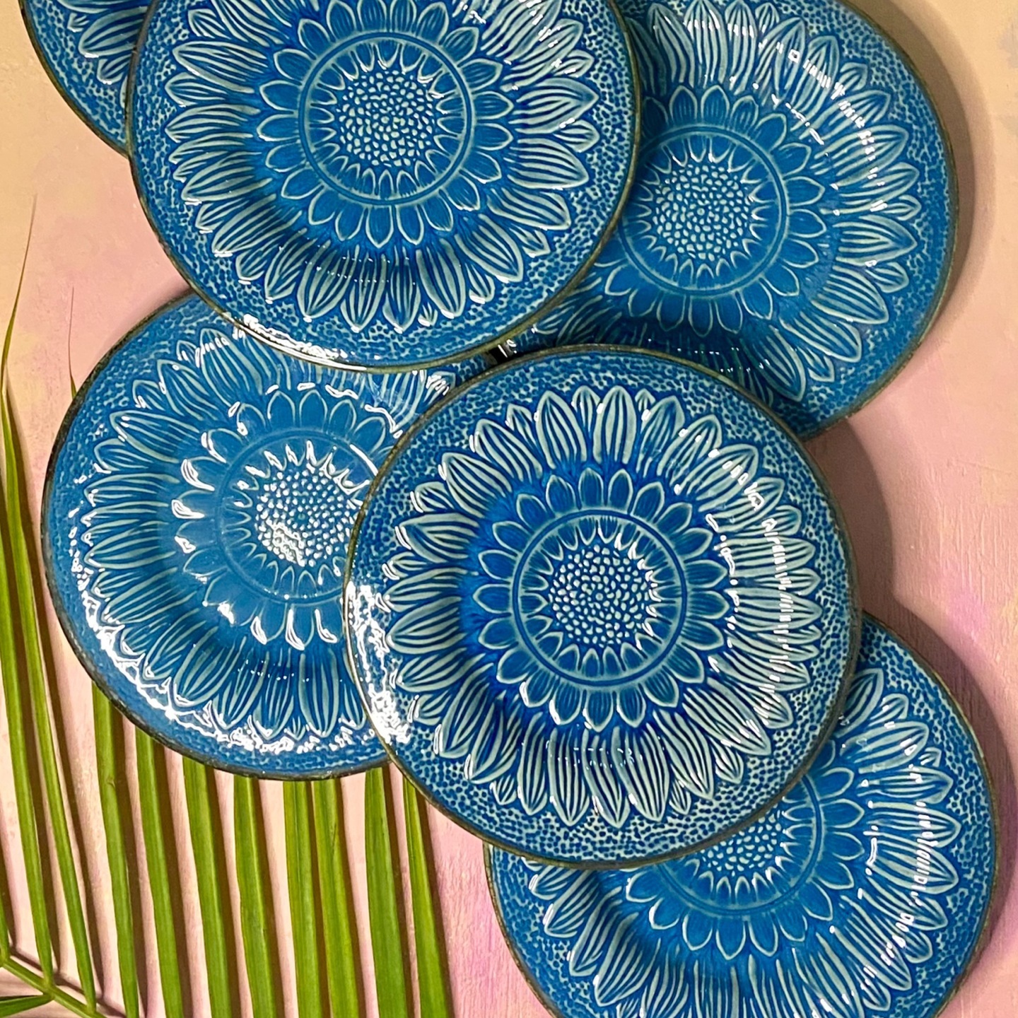 Blue Sunflower Embossed Deep Platter