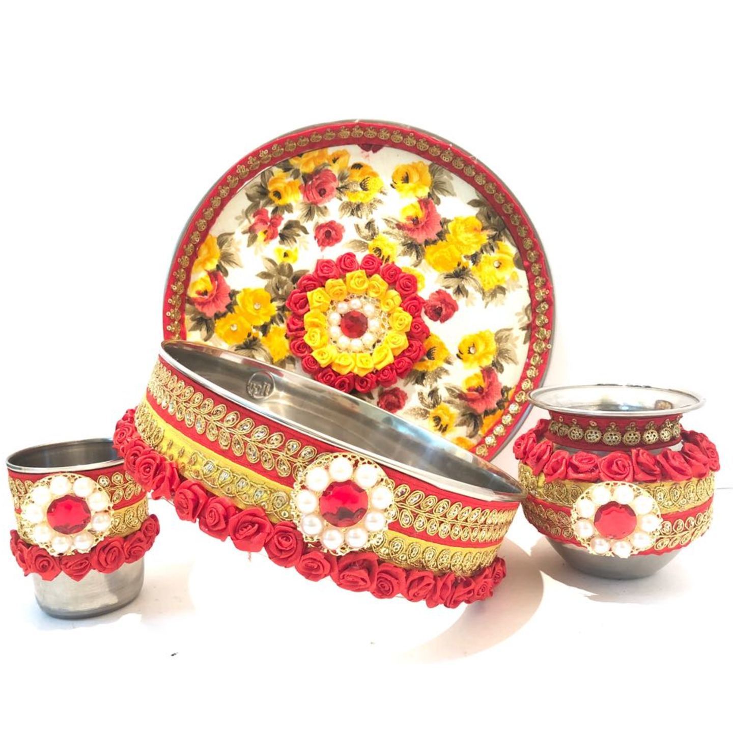Designer Karwa Chauth Thali Set 0f 4  Puja Thali for the Ritual  KC05