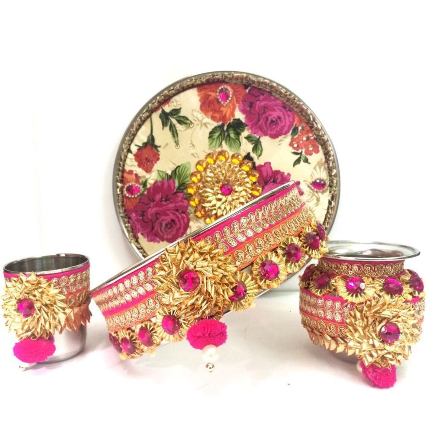 Designer Karwa Chauth Thali Set 0f 4  Puja Thali  KC01