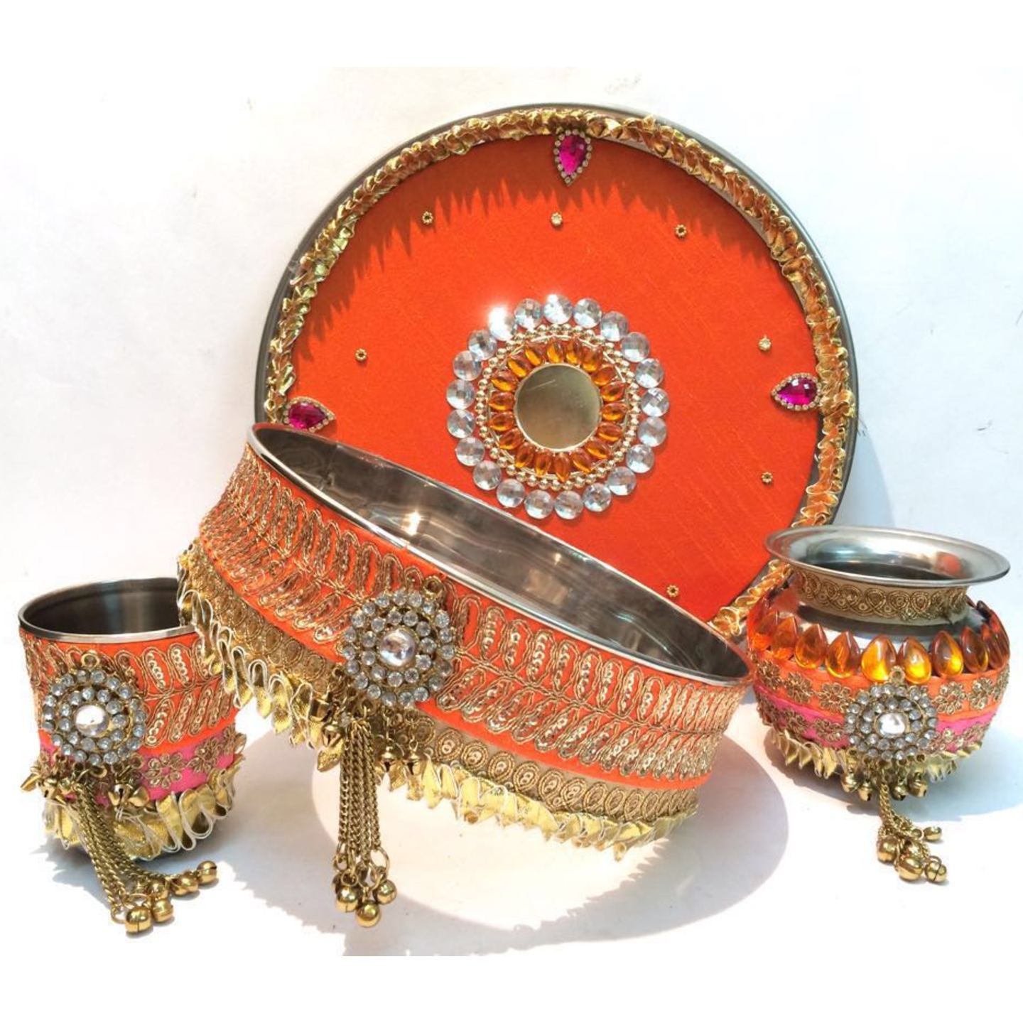 Designer Karwa Chauth Thali Set 0f 4  Puja Thali for the Ritual  KC03