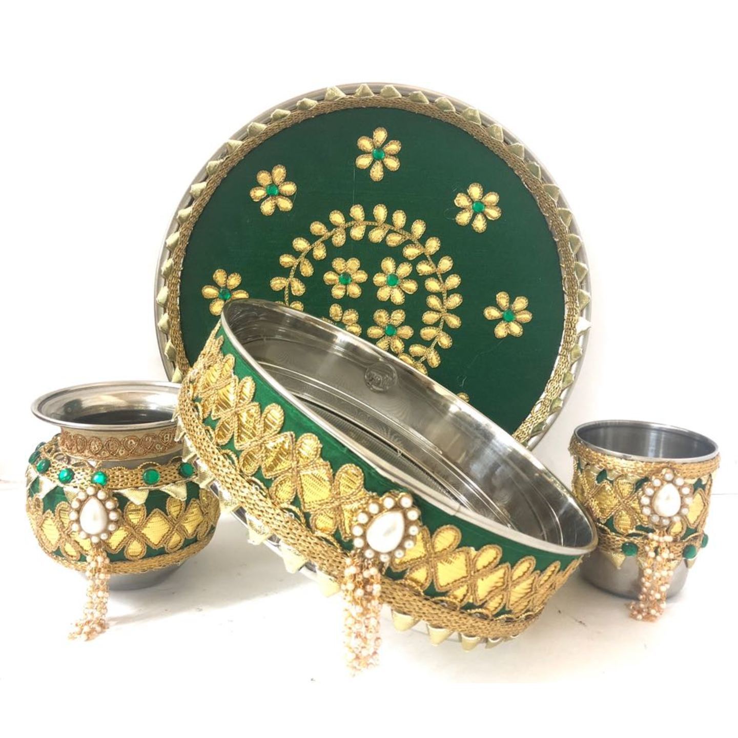 Designer Karwa Chauth Thali Set 0f 4  Puja Thali for the Ritual  KC04