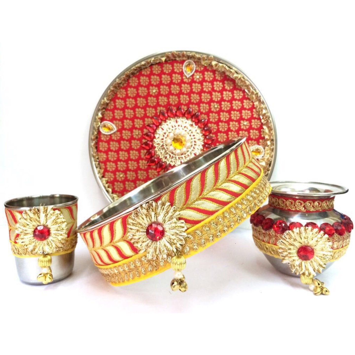 Designer Karwa Chauth Thali Set 0f 4  Puja Thali for the Ritual  KC02