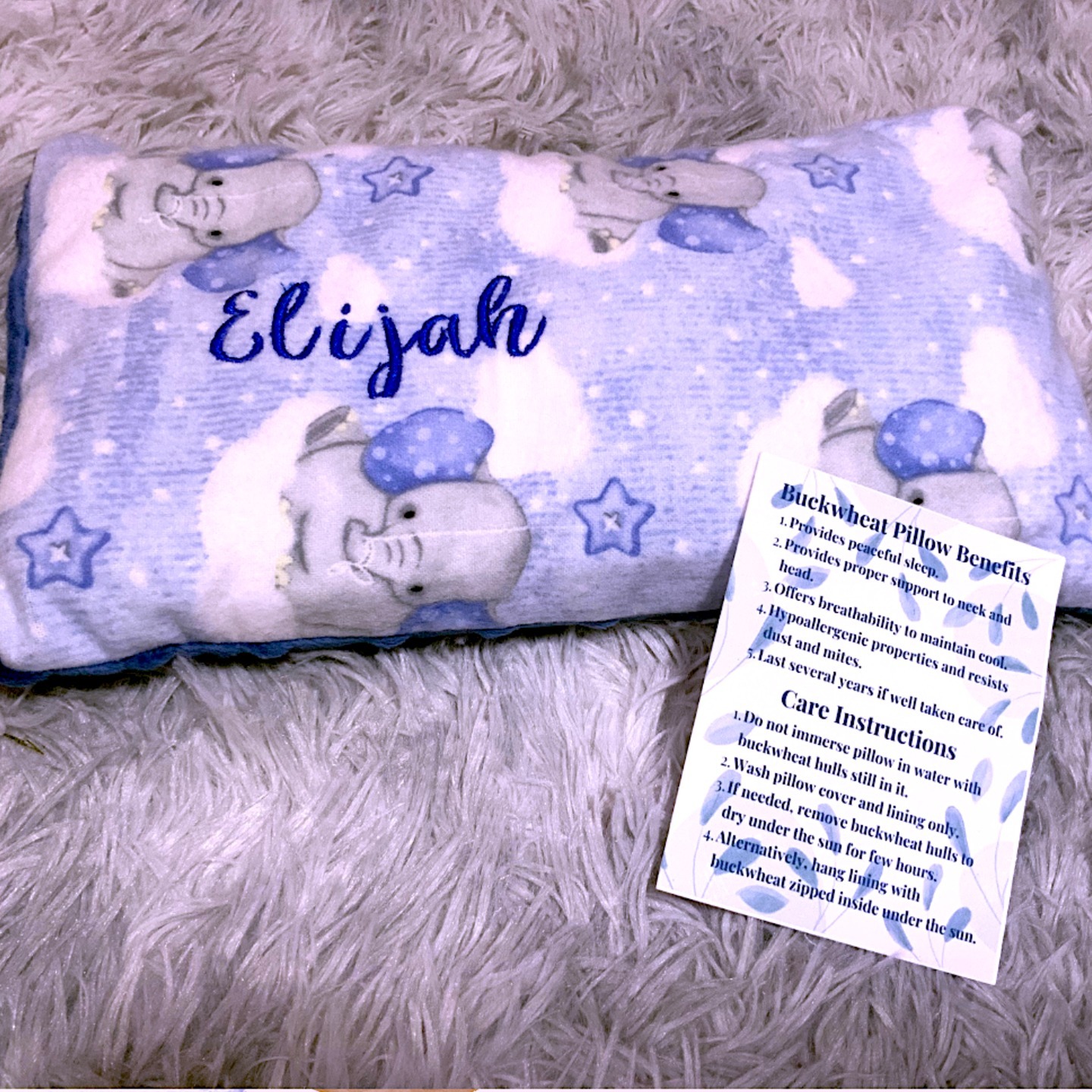 Starry Elephant Personalised Buckwheat Pillow