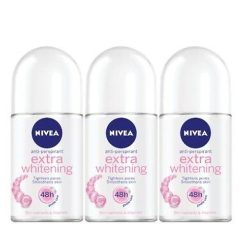 NIVEA Extra Whitening Roll On Deodorant 48 Hrs Protection Anti Perspirant x 4