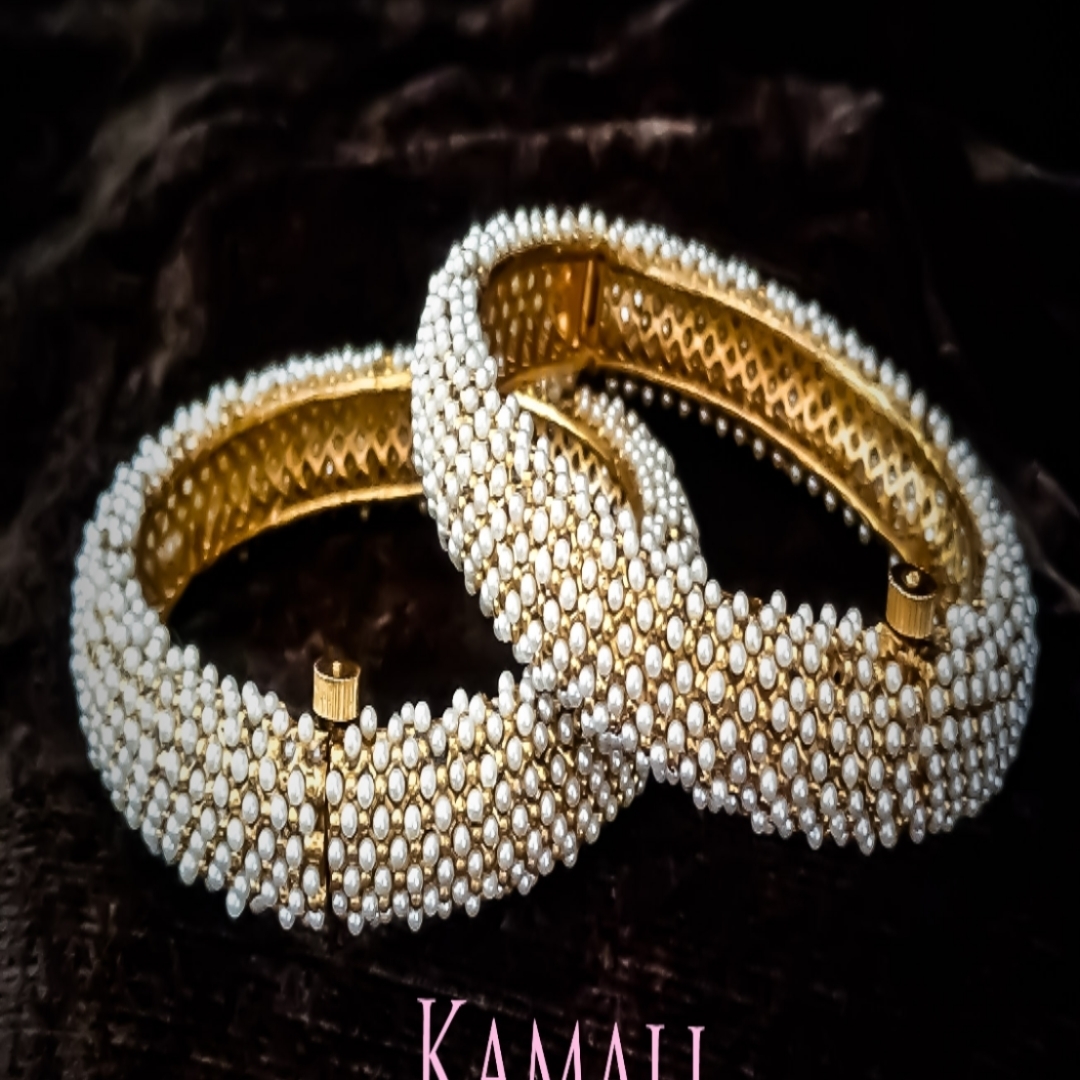 Pearl Bangles l Artificial Gold Plated Pearl Bangle Bracelet for Women 
