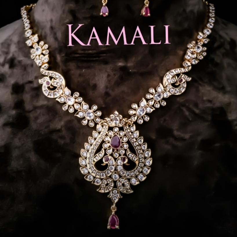 White Stone Necklace l Gold Plated Jewellery l Kamali l 9944116790 