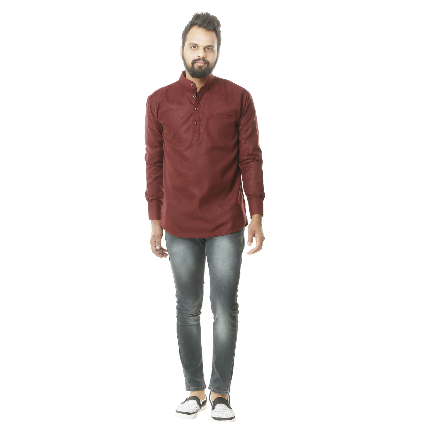 Mens Short Kurta Maroon