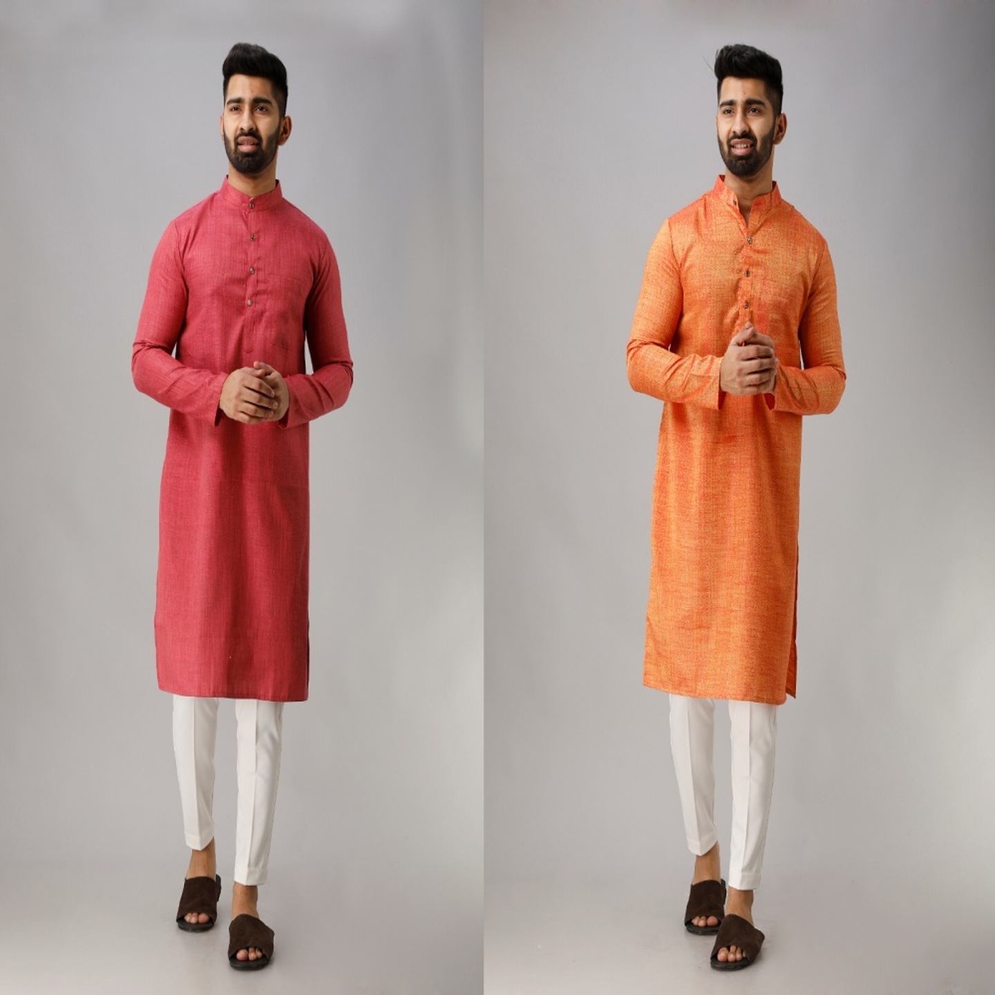 Men's Long Cotton Orange & Pink Kurta (Pack of 02 Pcs)