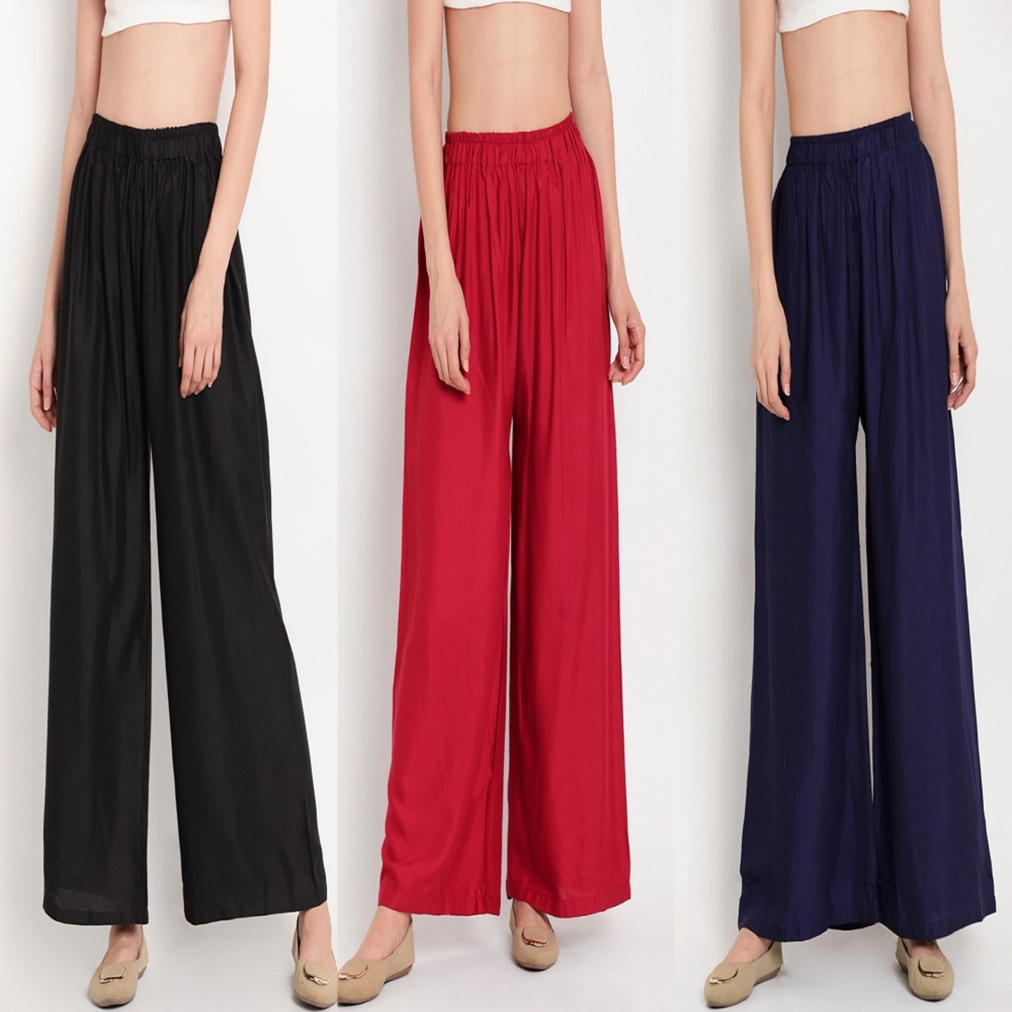 Womens Palazzo Black, Red, Blue Pack of 03 Pcs