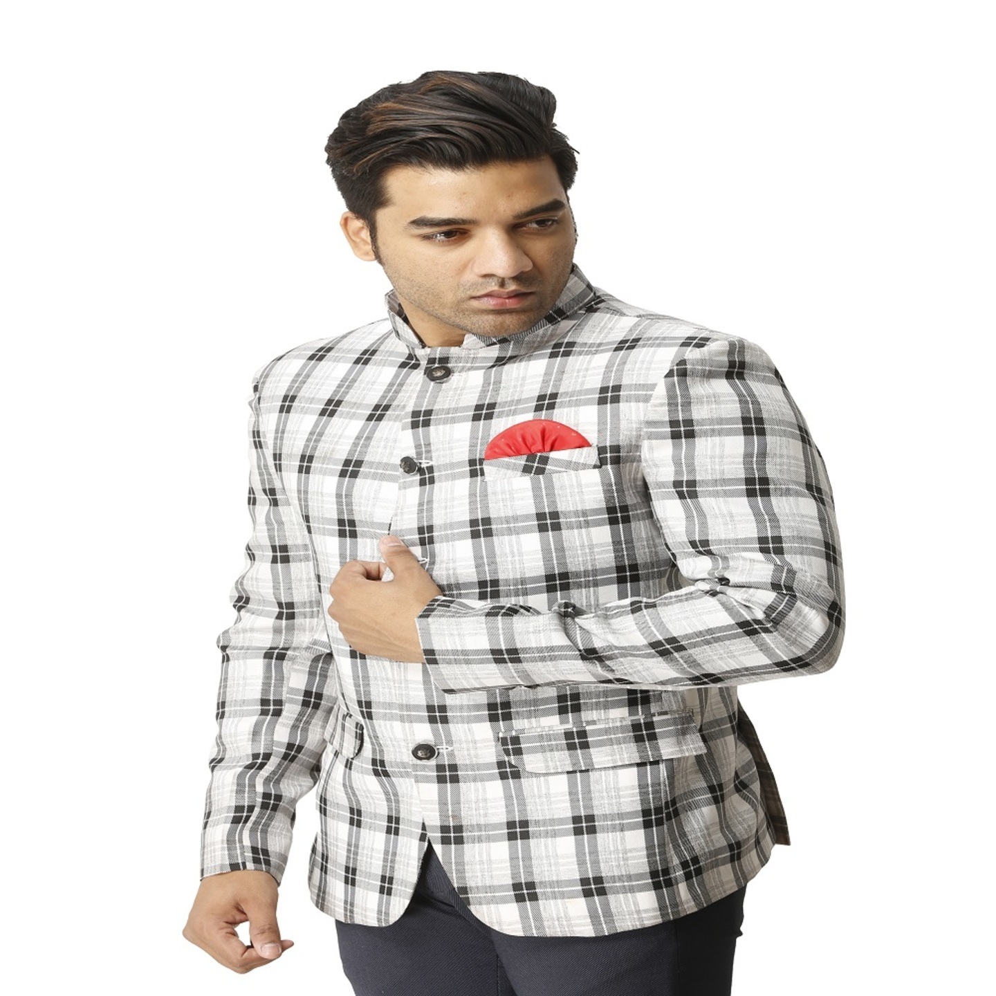 Mens Jodhpuri Big Check Blazer White