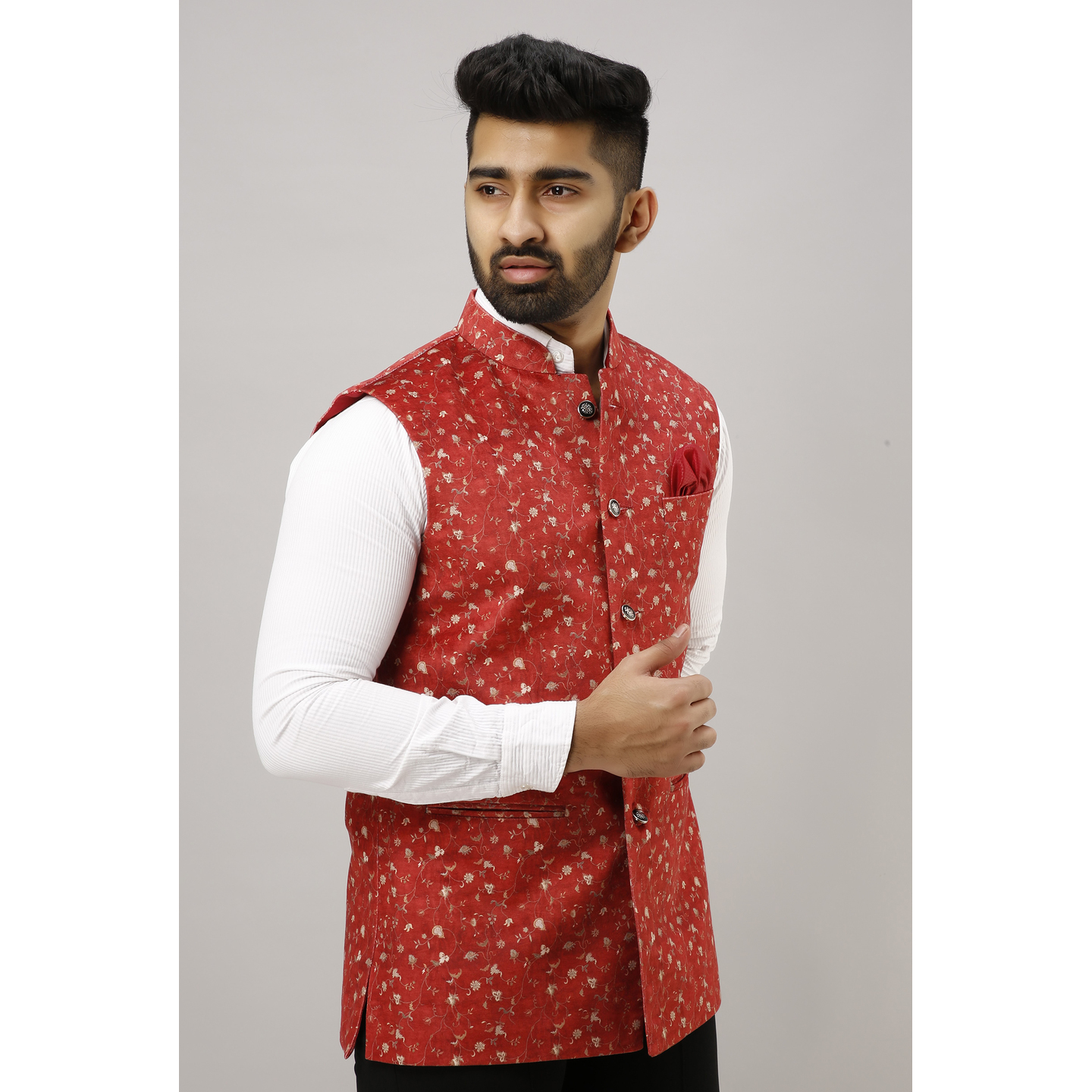 Mens Party Wear Sleeveless Velvet Jacket Red