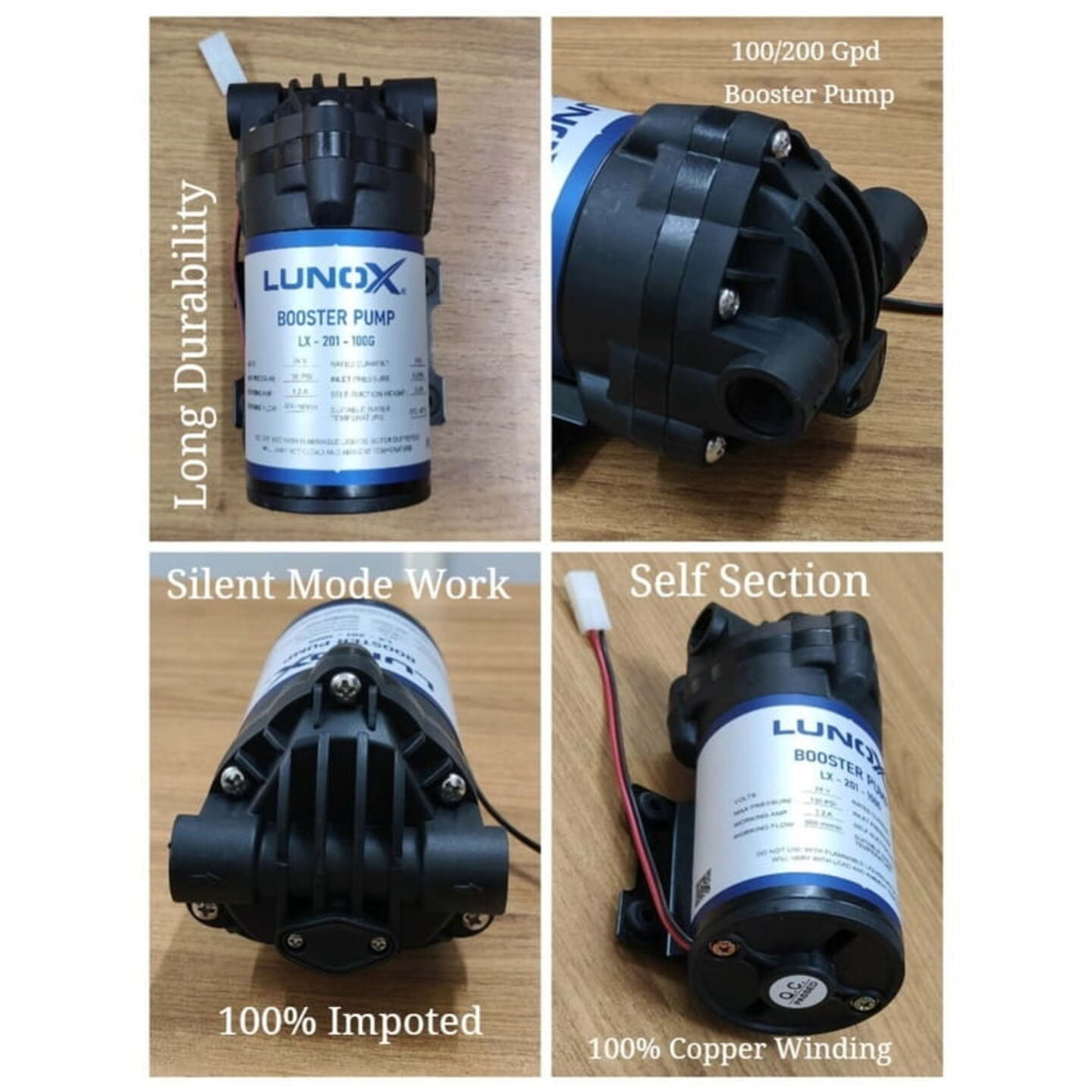 Lunox RO Booster Pump - 100 GPD ( RO Motor 100 gpd) With One Year Full Warranty || Full Warranty | Best Price Available | Durable | 100 Percent copper |