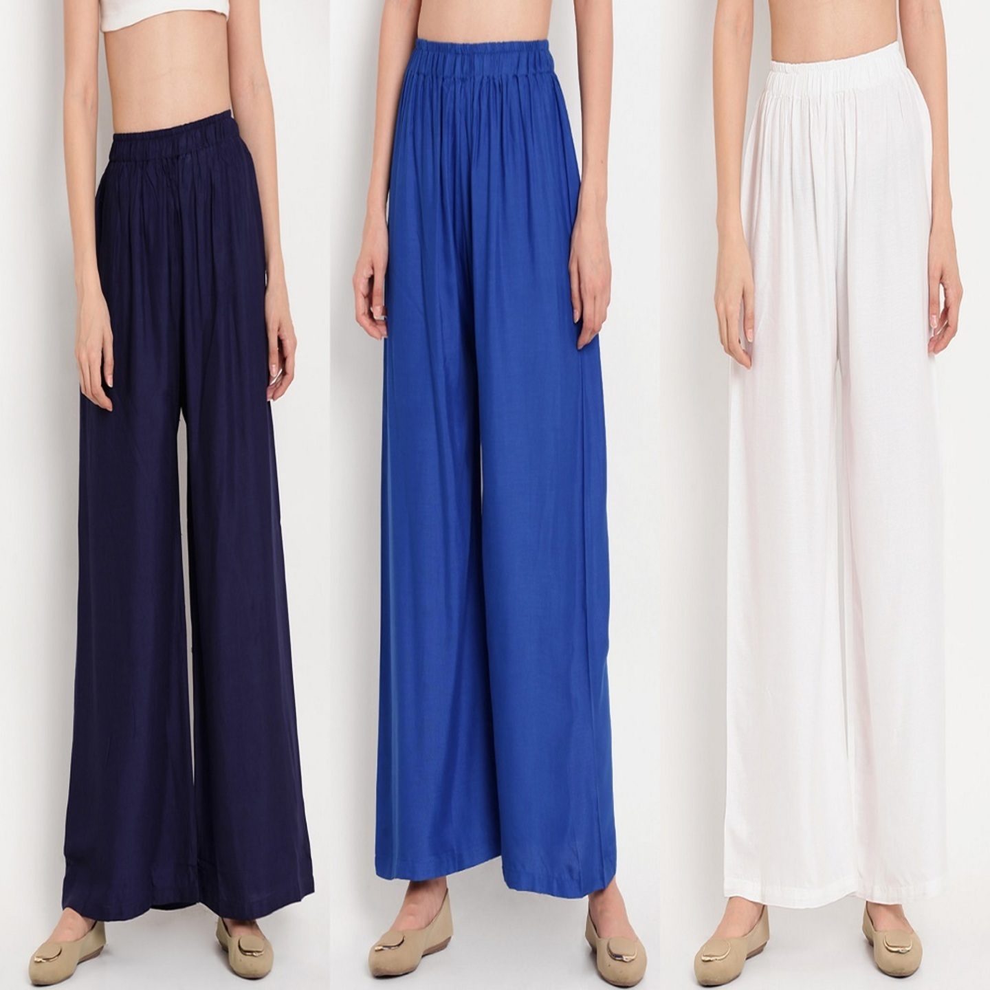 Womens Palazzo Blue, Nevy Blue, White Pack of 03 Pcs