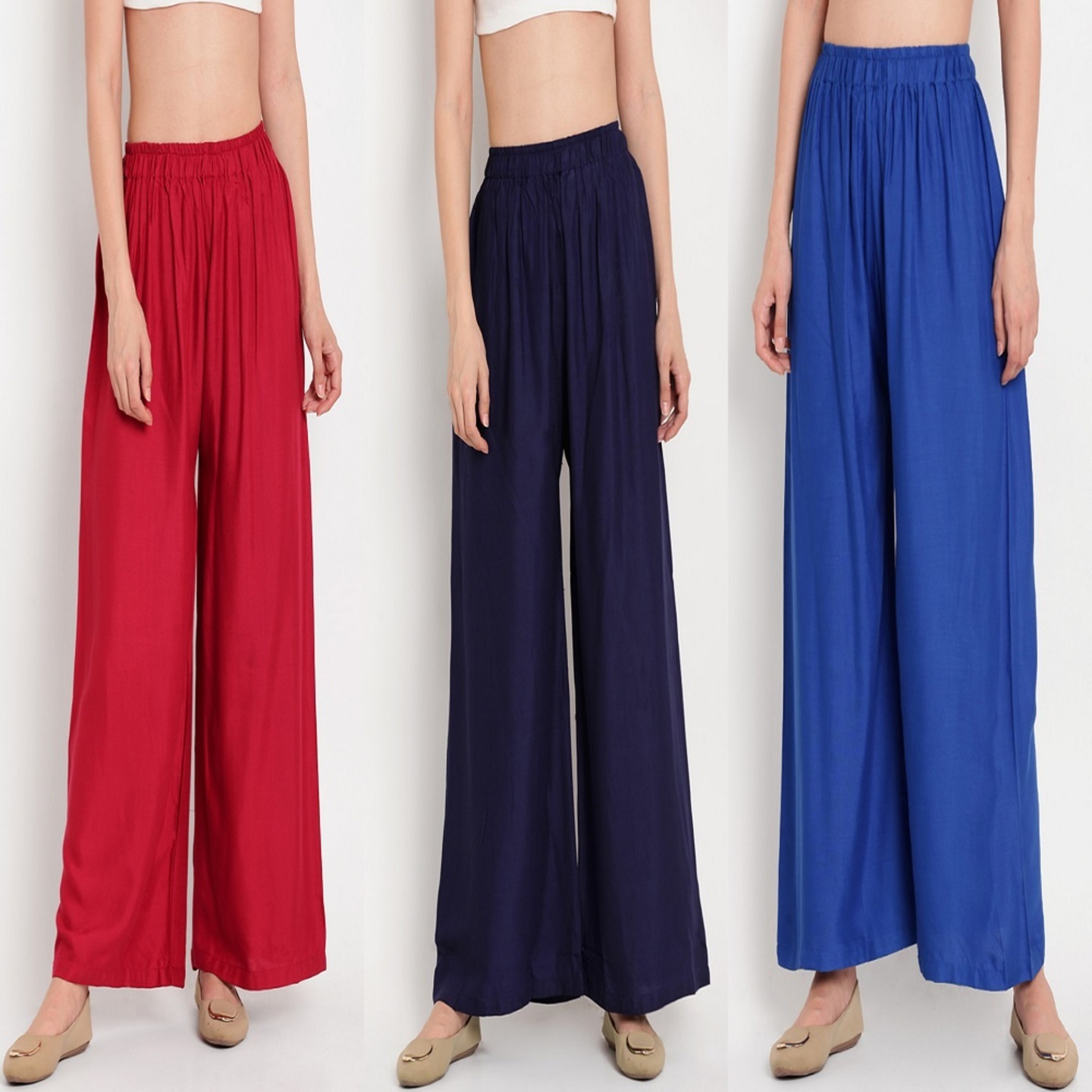 Womens Palazzo Blue, Red, Nevy Blue Pack of 03 Pcs
