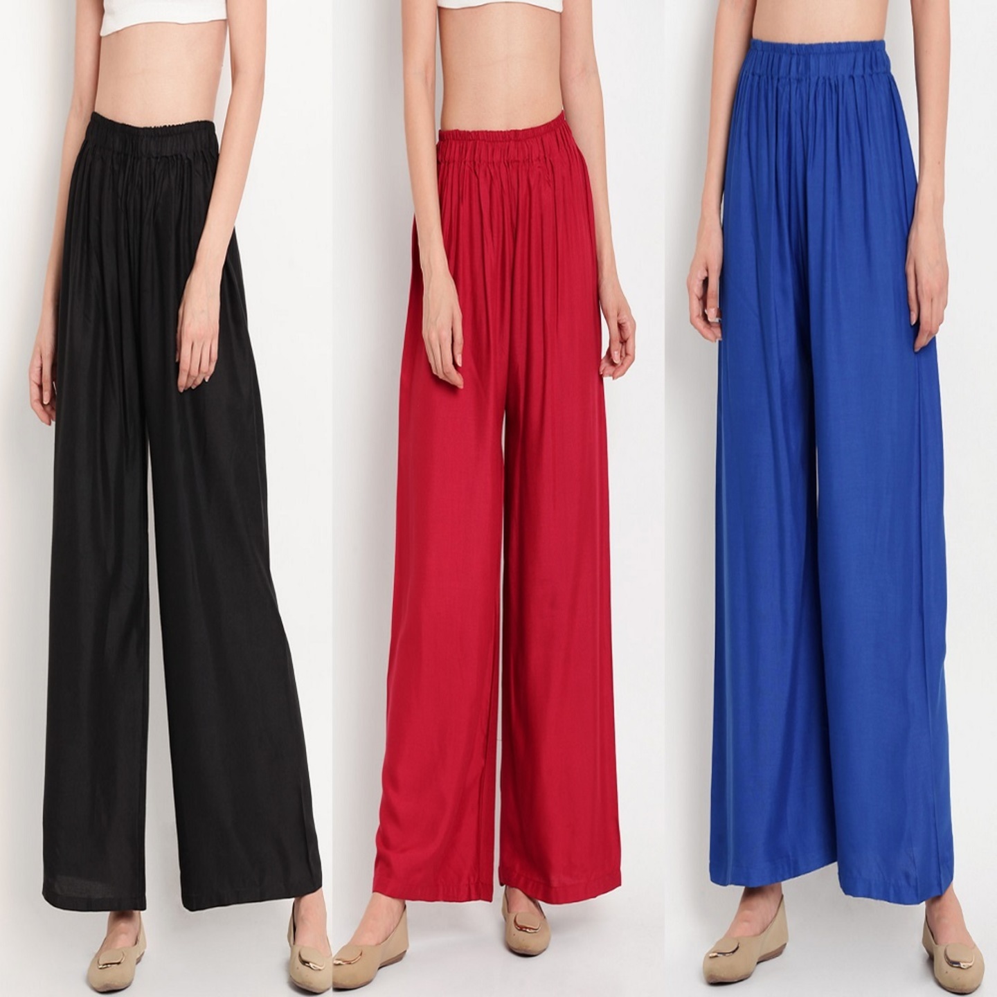 Womens Palazzo Black, Red, Nevy Blue Pack of 03 Pcs