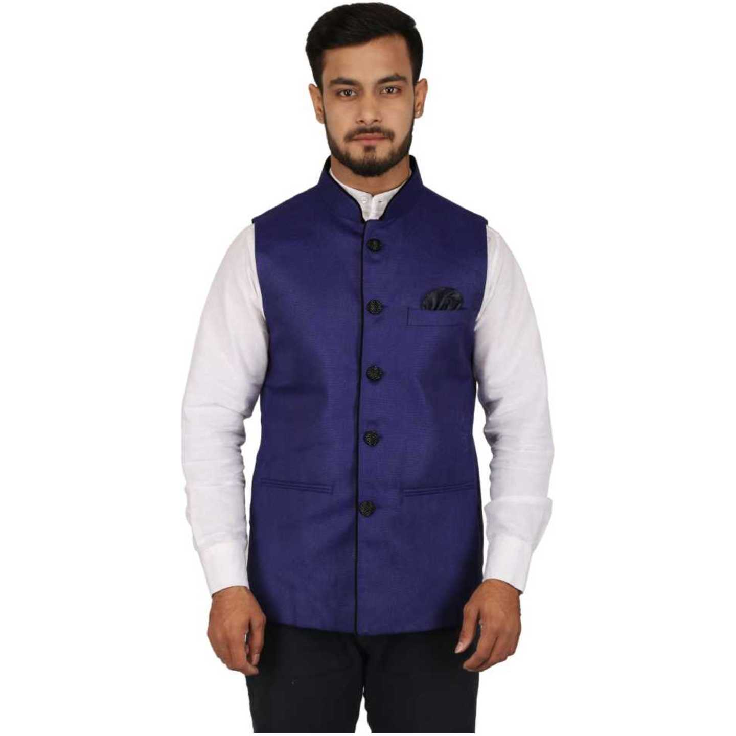 Mens Stylish Plain Sleeveless Dark Blue Jacket