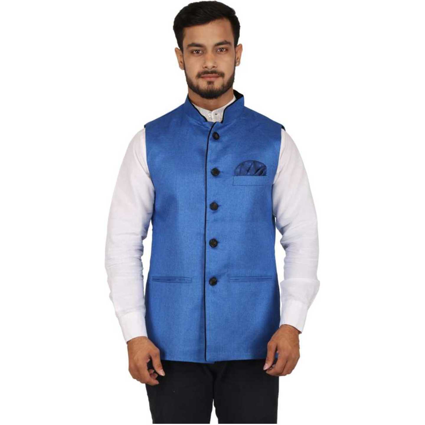 Mens Stylish Plain Sleeveless Sky Blue Jacket